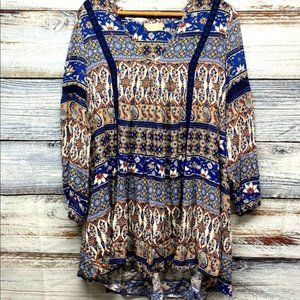 Altar'd State Womens Boho Long Sleeve Dress Top Floral Small Rayon V Neck